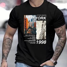 NEW YORK Printed Men's Short Sleeve T-shirt, Comfortable, Casual, Breathable Top, Suitable For Men's Fitness Training, Jogging